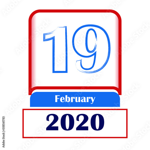 19 February 2020. Vector flat daily calendar. Date, month.