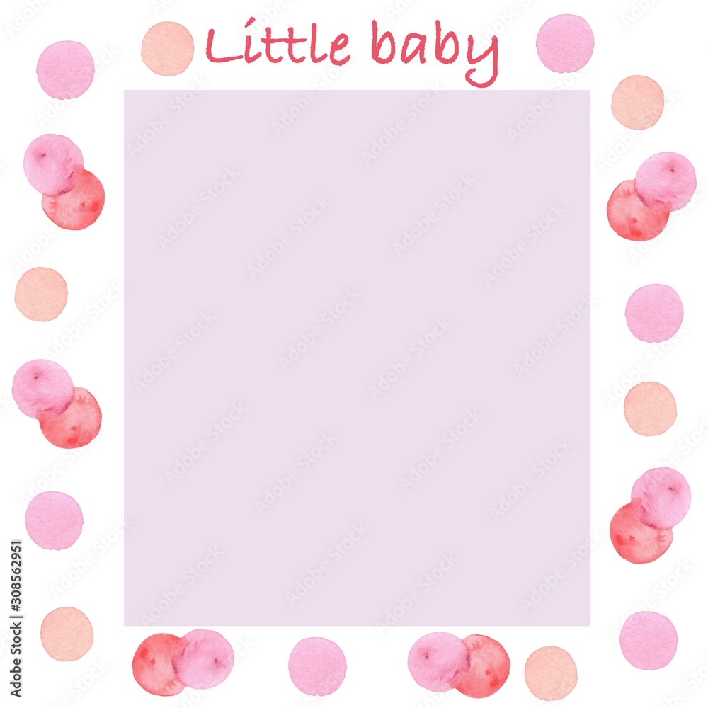 Frame with watercolor pink and red circles on white background Frame with watercolor pink and red circles on white background