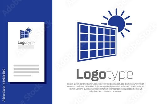 Blue Solar energy panel and sun icon isolated on white background. Logo design template element. Vector Illustration