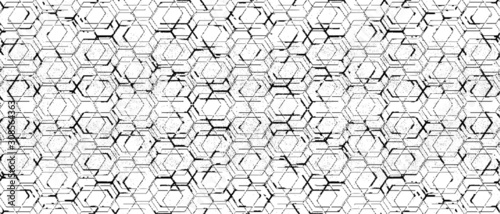 Rough, irregular texture composed of monochrome geometric elements. Overlay distressed grunge background. Abstract vector illustration. Isolated on white background. EPS10