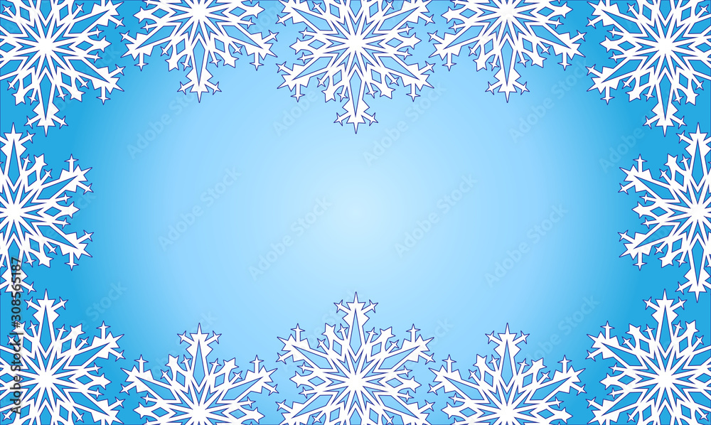 Christmas frame of snowflakes. Beautiful background. Vector illustration. Applied clipping mask. Christmas frame of snowflakes. Beautiful background. Vector illustration. Applied clipping mask.