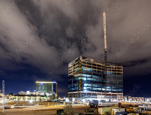 Building Under Construction at Night in the Denver Tech Center in Greenwood Village, Colorado