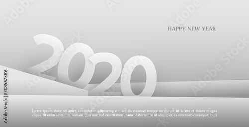 2020 Happy New Year background in paper style. Design for your flyers, greetings and invitations cards, congratulations and banners. Vector illustration.