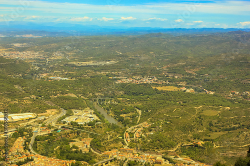 Tropics in the middle of mountain forests, bird's-eye view.