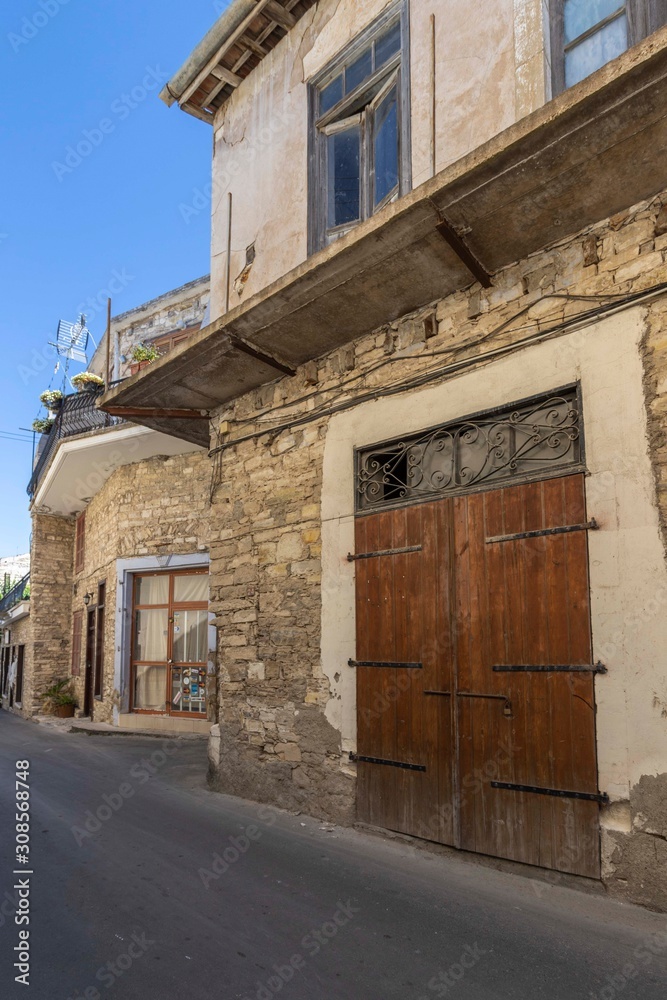old wooden windows and doors in Lefkara village, cyprus