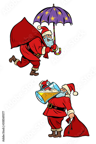 set collection Christmas Santa Claus magical and drunk