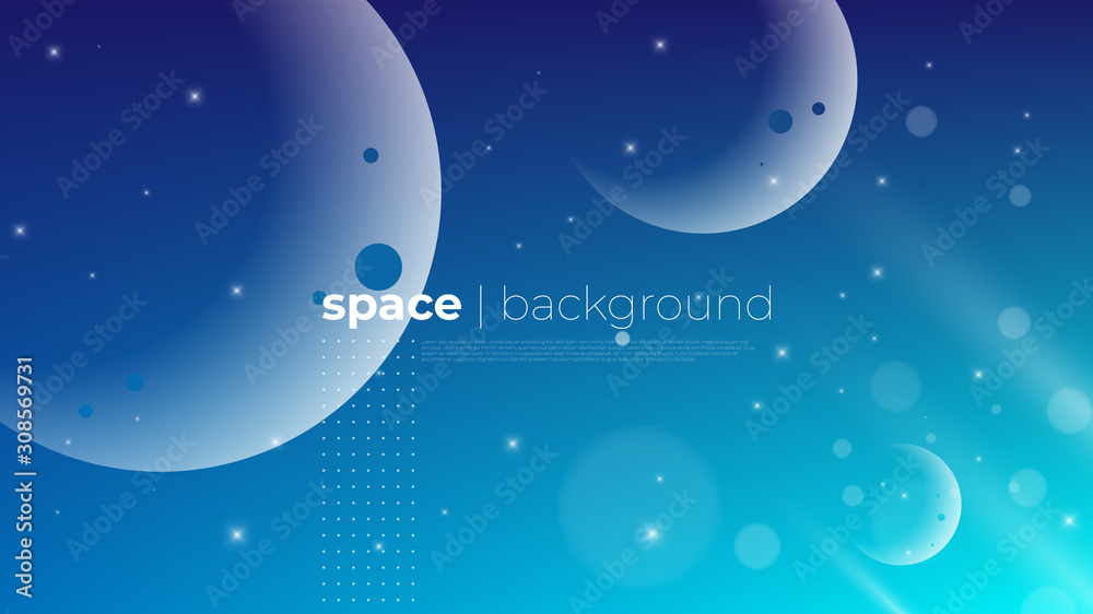 Space background with elements like planets, galaxies in the solar system. This modern abstract background has a 3d style. This vector is suitable for posters, banners and flyers or even landing page 