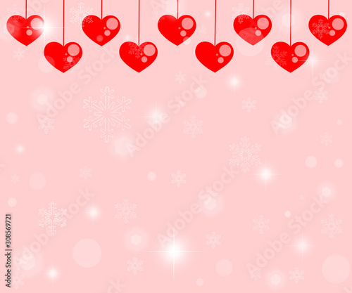 Background of hearts and snowflakes for Valentine's Day