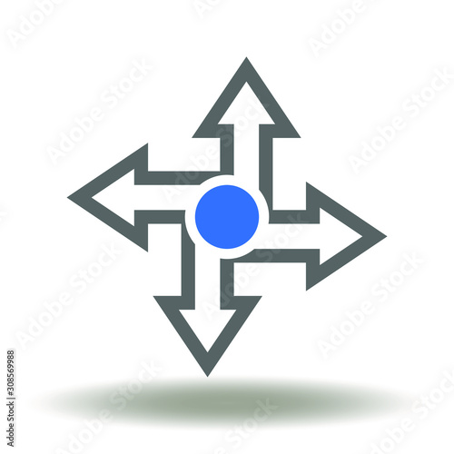 Four arrows pointing in different directions icon vector. Opposite symbol. Think Different logo. Individual Unique Leader Arrow Way Sign.