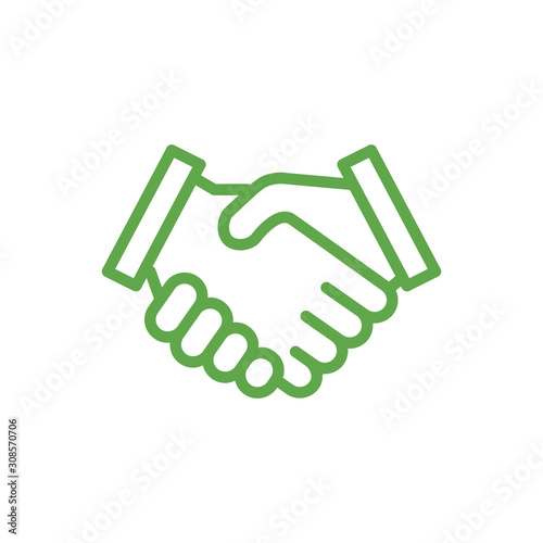 handshake line icon, partnership, deal, handshake icon isolated on green, vector illustration