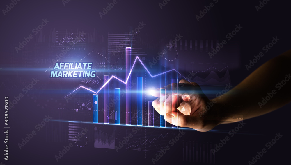 Hand touching AFFILIATE MARKETING button, business concept Hand touching AFFILIATE MARKETING button, business concept