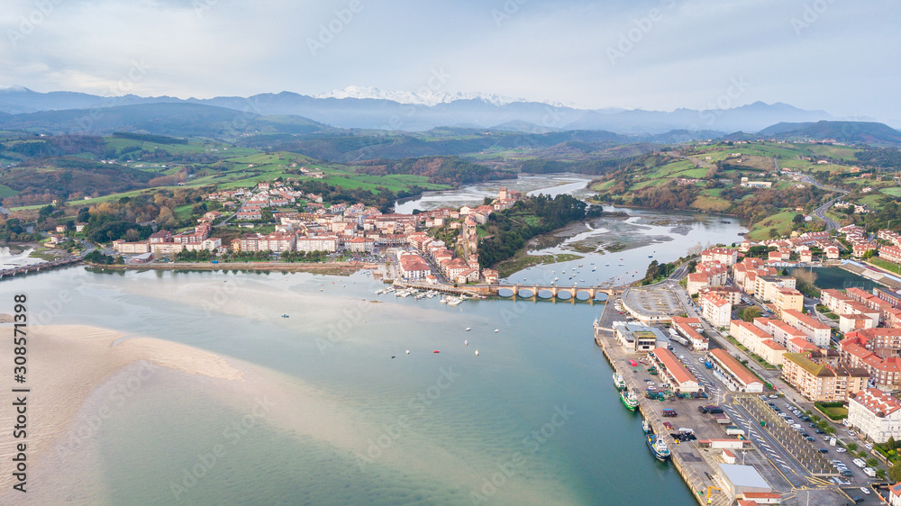 aerial view of san vicente de la barquera town, Spain