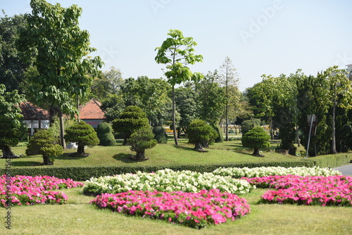 Gardens with flowers and ornamental plants. 