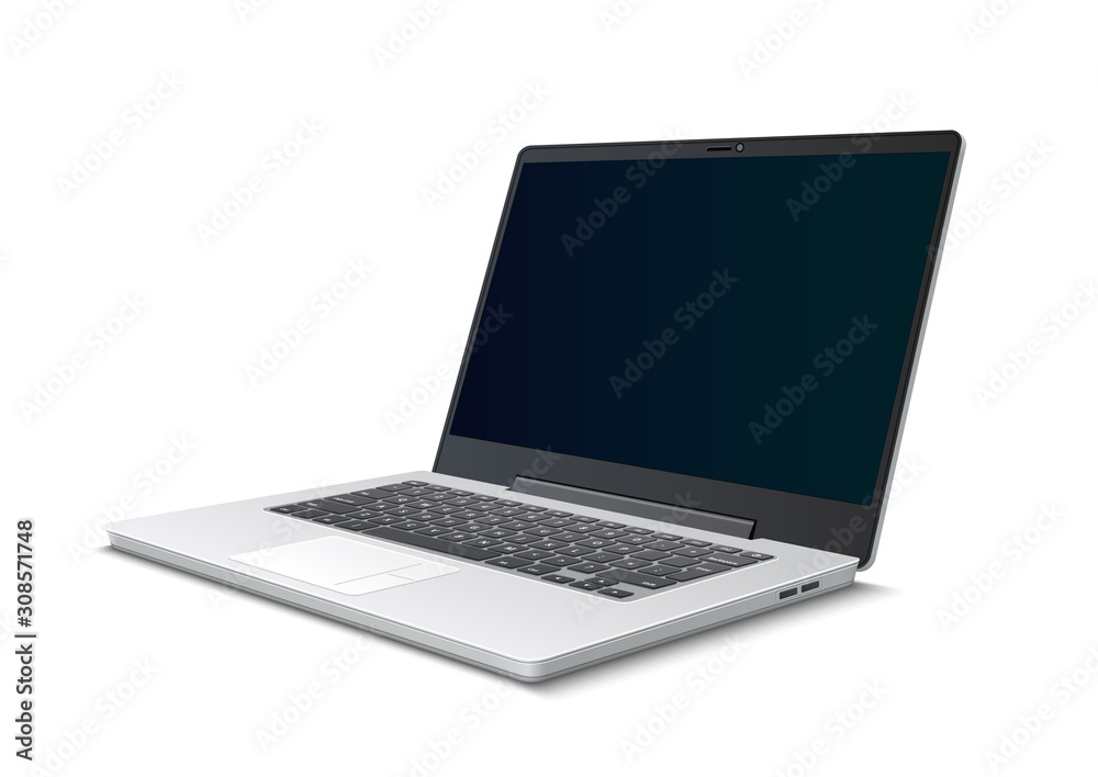 Vector realistic silver laptop 3d icon isolated Vector realistic silver laptop 3d icon isolated