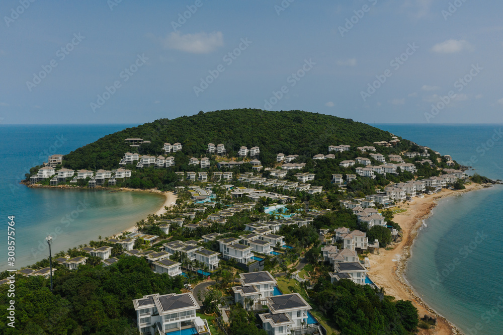 Hotels and Luxury resorts on Phu Quoc Island in Vietnam, Drone shot