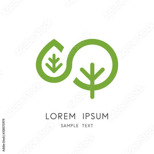 Tree leaf logo - green plant and sprout symbol. Vegetative reproduction, ecology and environment vector icon.