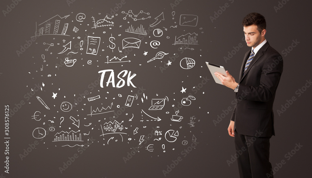 Businessman thinking with TASK inscription, business education concept