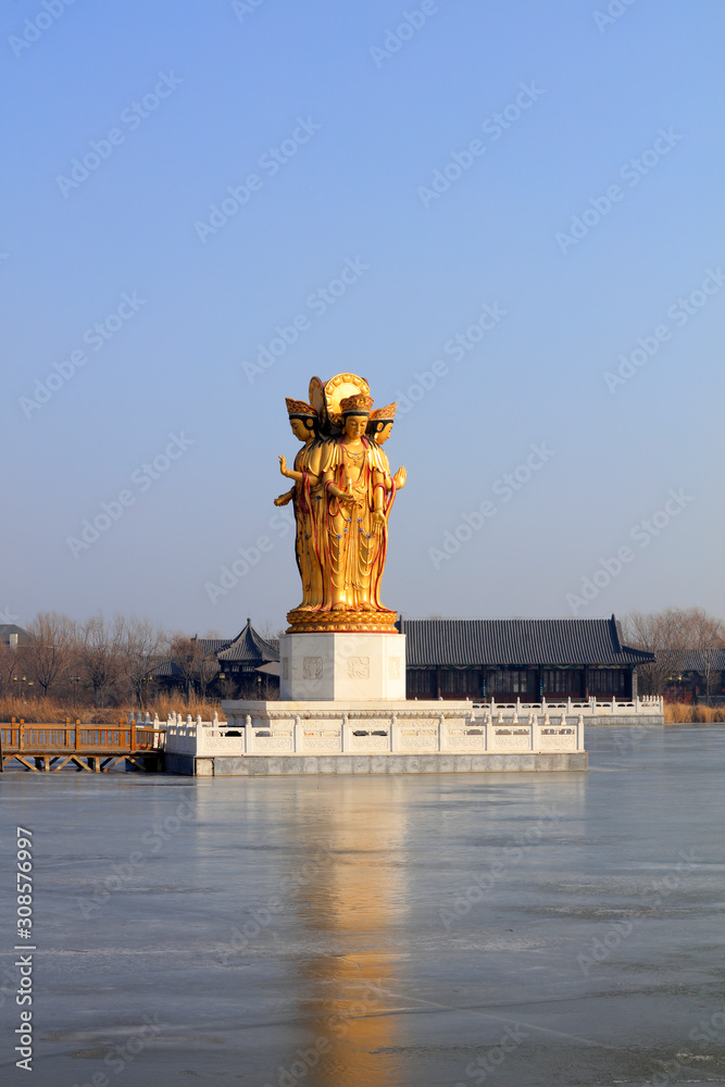 Bodhi Island Chaoyang Bodhisattva sculpture, Tangshan City, Hebei, China.