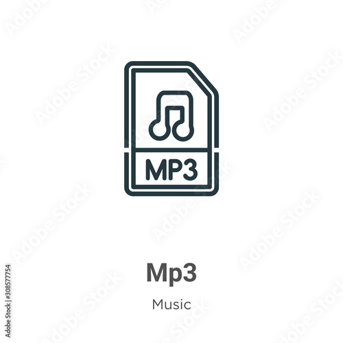 Mp3 outline vector icon. Thin line black mp3 icon, flat vector simple element illustration from editable music concept isolated on white background