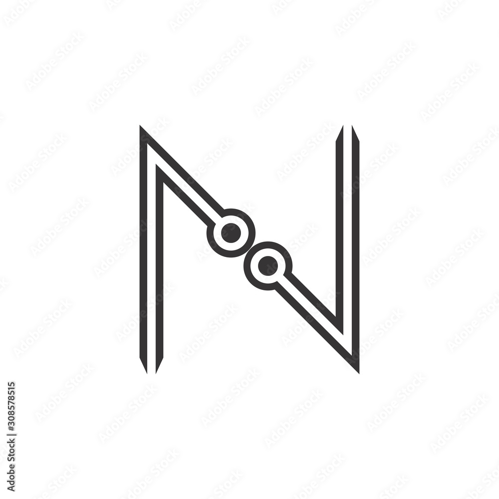 N letter with circle connection modern technology logo design vector N letter with circle connection modern technology logo design vector