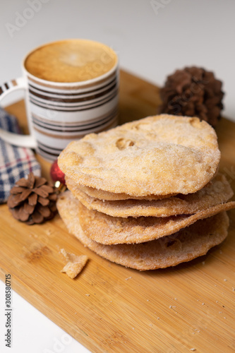 homemade Christmas fritters with coffee