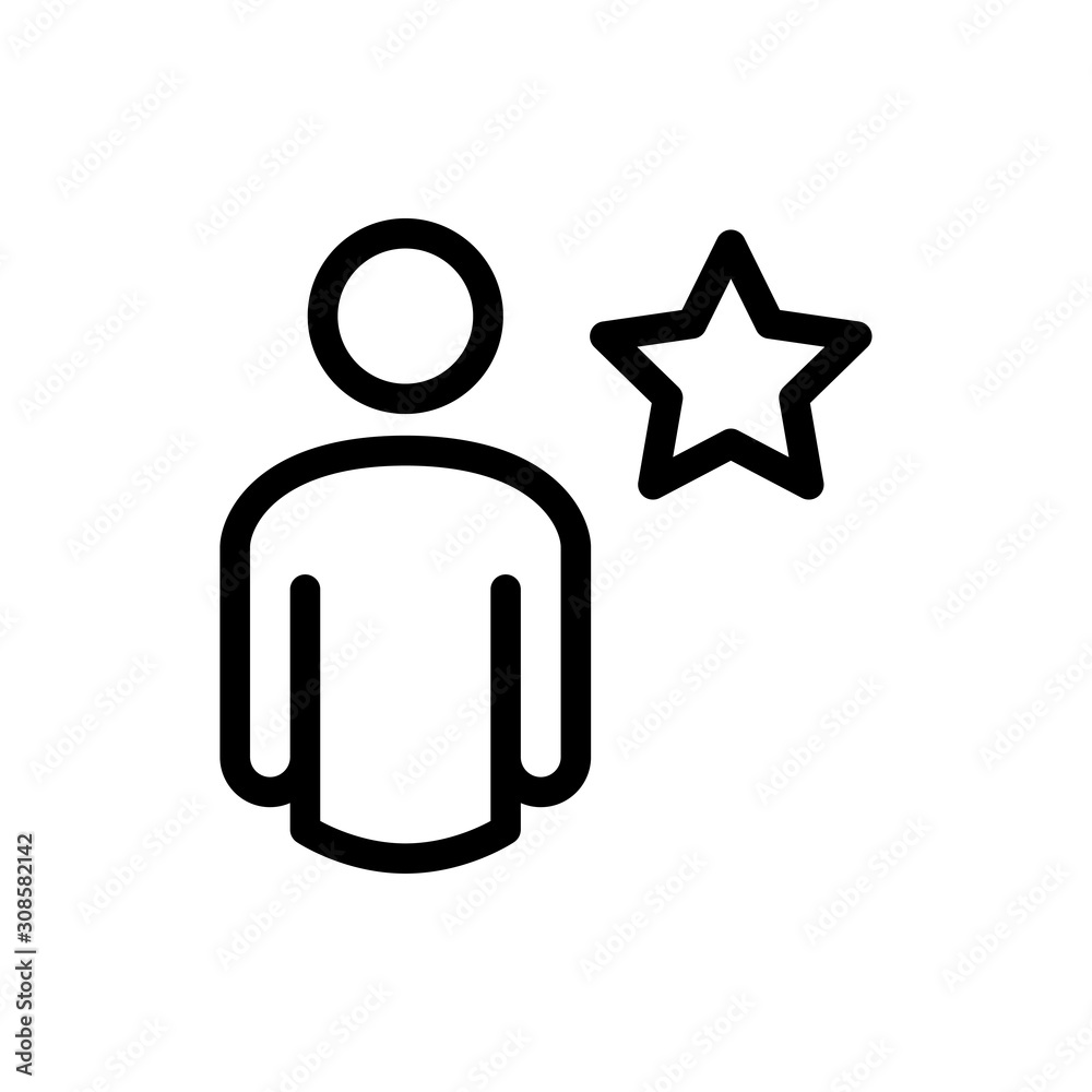 Contacto favorito. Usuario favorito. Icono plano lineal hombre con estrella en color negro Contacto favorito. Usuario favorito. Icono plano lineal hombre con estrella en color negro