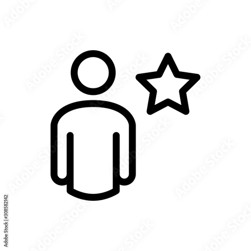 Contacto favorito. Usuario favorito. Icono plano lineal hombre con estrella en color negro