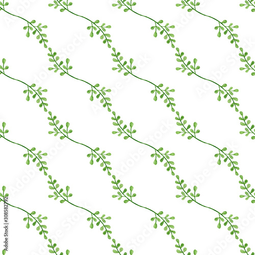 Seamless pattern with watercolor branches on a white background