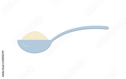 Spoon with white powder. VEctor illustration flat design