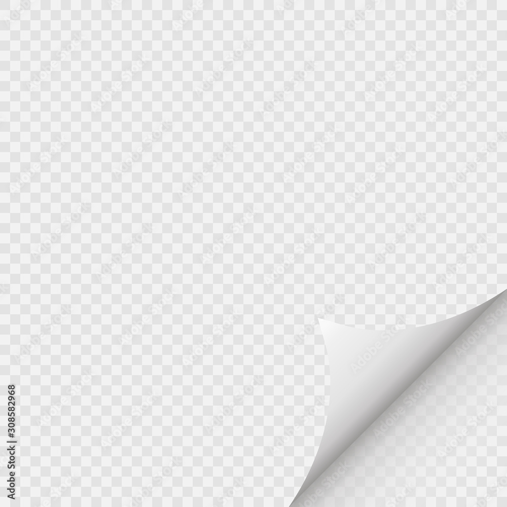 Page curl with shadow on blank sheet of paper. White paper sticker. Element for advertising and promotional message isolated on transparent background. Vector illustration for your design and business Page curl with shadow on blank sheet of paper. White paper sticker. Element for advertising and promotional message isolated on transparent background. Vector illustration for your design and business
