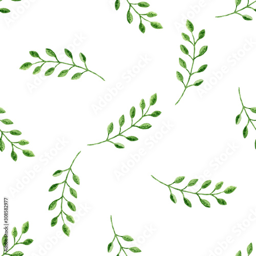 Seamless pattern with watercolor branches on a white background