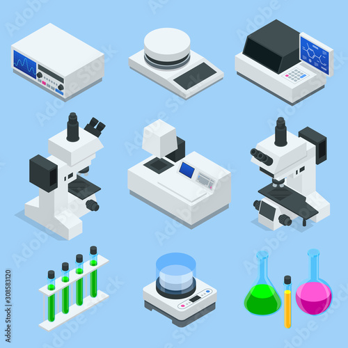 Isometric concept of laboratory exploring new methods of plant breeding and agricultural genetics. Plants growing in the test tubes. Organic food ,agriculture and hydroponic
