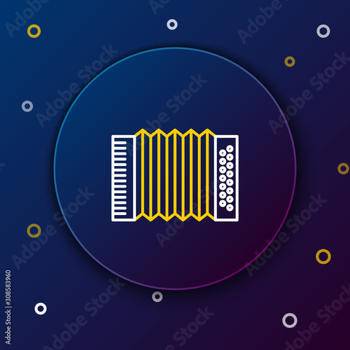 White and yellow line Musical instrument accordion icon isolated on dark blue background. Classical bayan, harmonic. Colorful outline concept. Vector Illustration