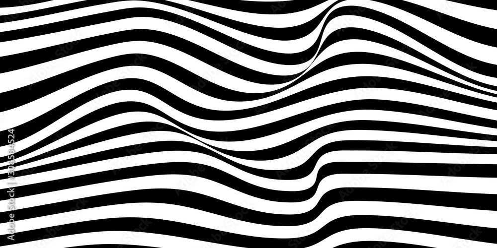 Trendy wavy background. Vector illustration of striped pattern with optical illusion