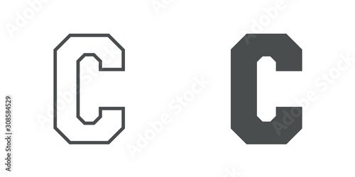 Logotipo letra C de bloques estilo contorno y estilo relleno en color gris