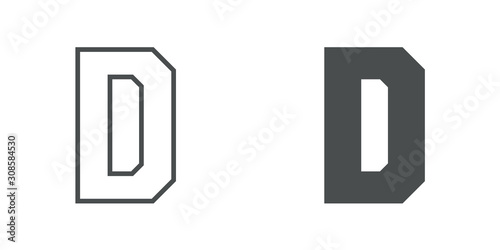Logotipo letra D de bloques estilo contorno y estilo relleno en color gris