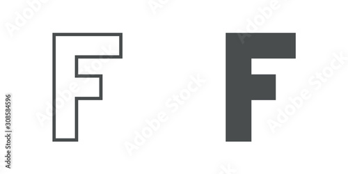 Logotipo letra F de bloques estilo contorno y estilo relleno en color gris