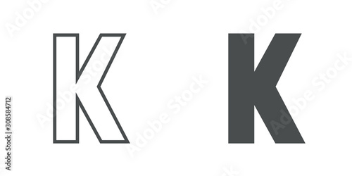 Logotipo letra K de bloques estilo contorno y estilo relleno en color gris