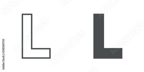 Logotipo letra L de bloques estilo contorno y estilo relleno en color gris
