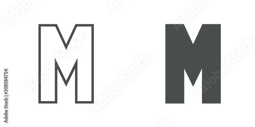 Logotipo letra M de bloques estilo contorno y estilo relleno en color gris