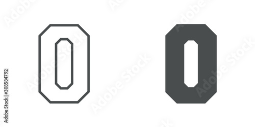 Logotipo letra O de bloques estilo contorno y estilo relleno en color gris