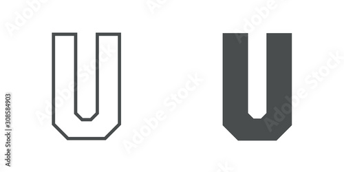 Logotipo letra U de bloques estilo contorno y estilo relleno en color gris