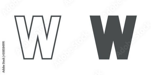 Logotipo letra W de bloques estilo contorno y estilo relleno en color gris