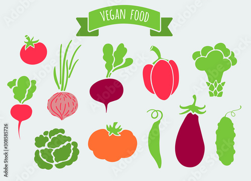 Collection of vector vegetables. Vegan food. Illustration