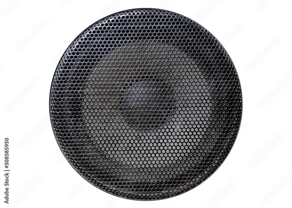 Music and sound. Front view of the old grey sound system speaker isolated on white