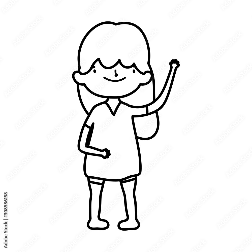 cute little girl happy cartoon character thick line cute little girl happy cartoon character thick line