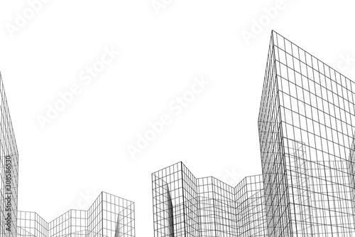 Abstract architectural background. Building from the lines. Futuristic backdrop