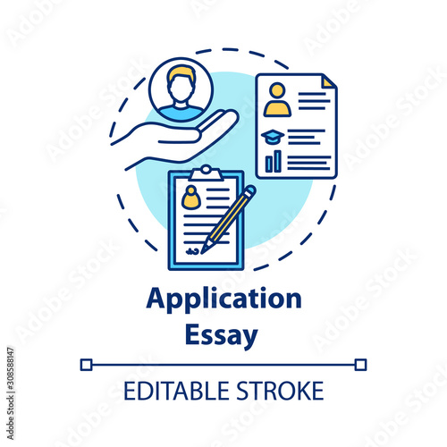 Application essay concept icon. Personal statement. Summary and curriculum vitae. Individual characteristics idea thin line illustration. Vector isolated outline drawing. Editable stroke