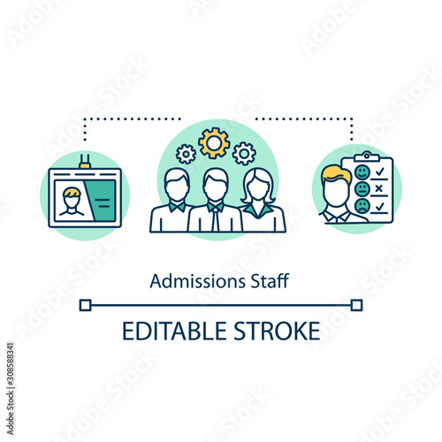 Admission staff concept icon. Selection committee. Employment service. Human resources, career and recruitment idea thin line illustration. Vector isolated outline drawing. Editable stroke