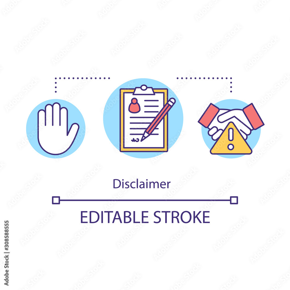Disclaimer concept icon. Dangerous collaboration. Participation in dubious enterprise. Resignation letter idea thin line illustration. Vector isolated outline drawing. Editable stroke